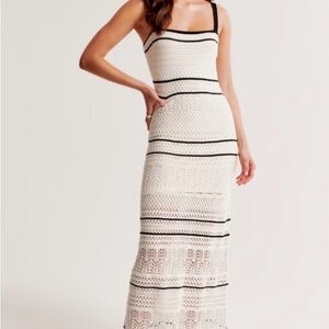 Abercrombie & Fitch Black and Cream Crochet Maxi Dress